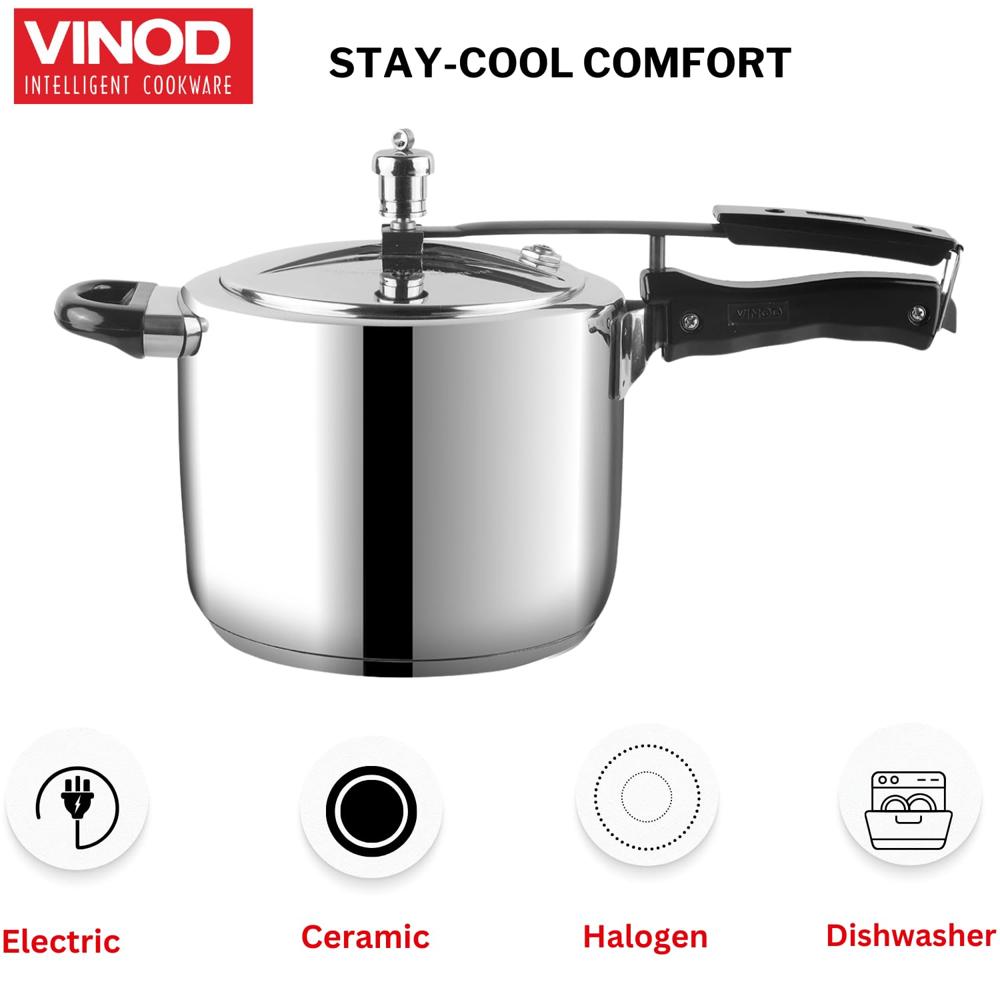 Vinod Stainless Steel Inner Lid Pressure Cooker - 5.5 Litre | Sandwich Bottom Cooker | Induction and Gas Base | ISI and CE Certified - 2 Years Warranty