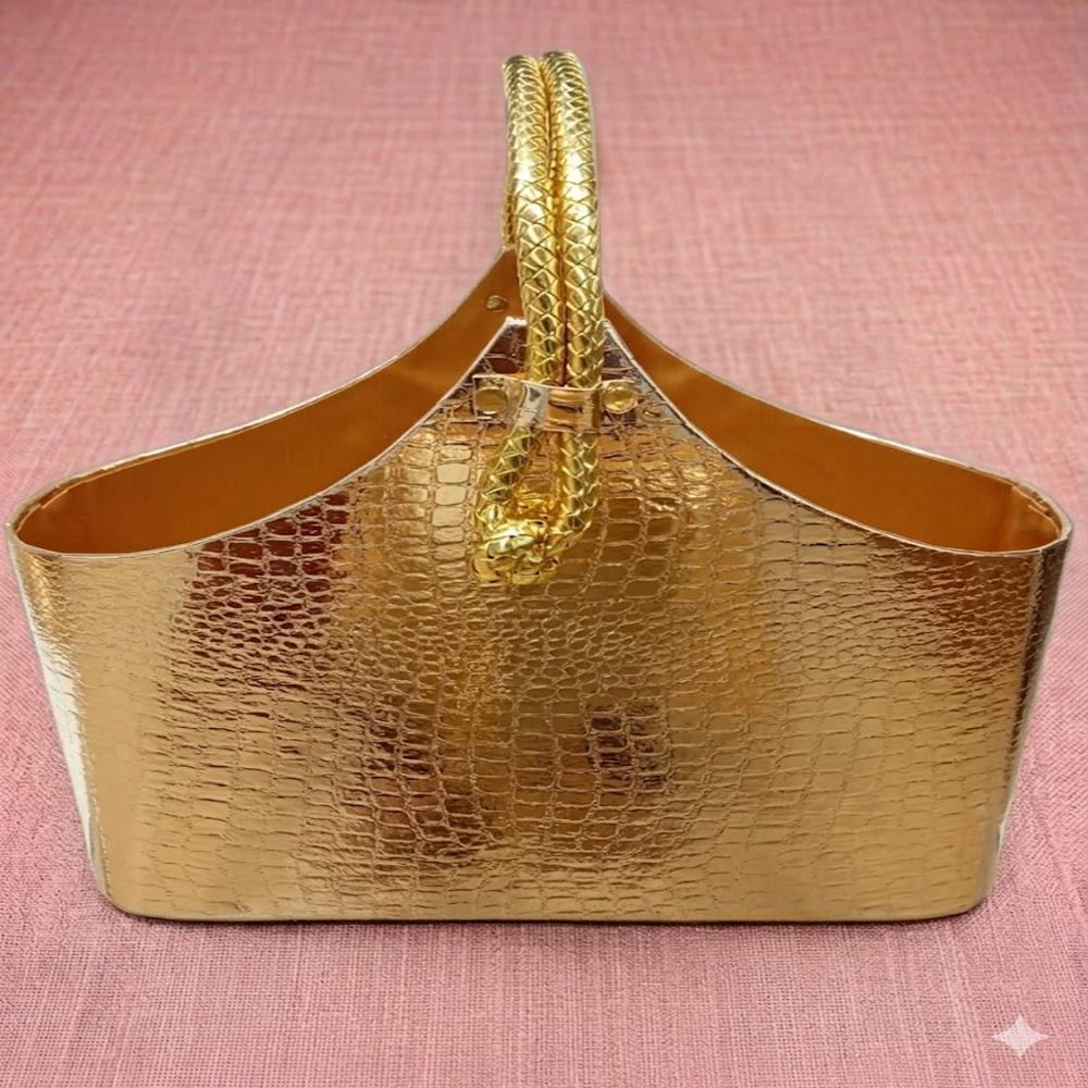 Decorative Wedding Gift Hamper Bags - Leatherette 12x8x10 Inches Golden | Crocodile Pattern Double Braided Handle Reusable