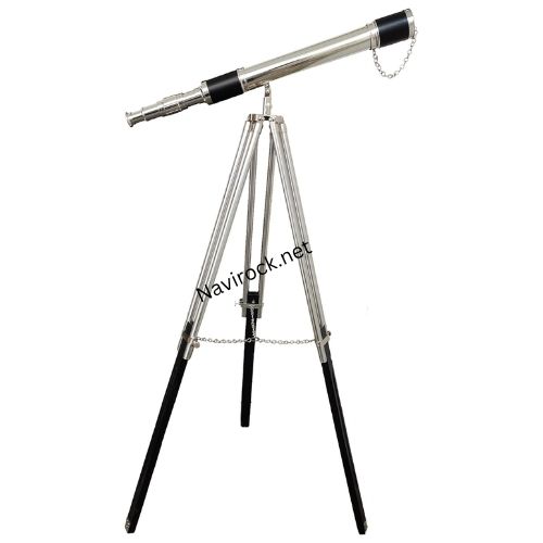 Vintage Floor Standing Telescope Retro Black Tripod Chrome Nickel Finish Decorative Single Barrel