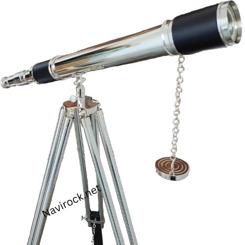 Vintage Floor Standing Telescope Retro Black Tripod Chrome Nickel Finish Decorative Single Barrel