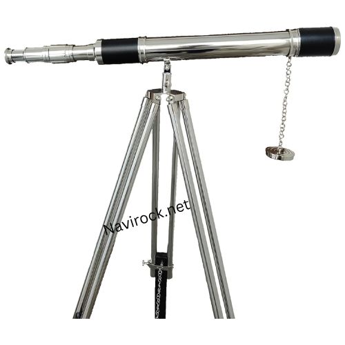 Vintage Floor Standing Telescope Retro Black Tripod Chrome Nickel Finish Decorative Single Barrel