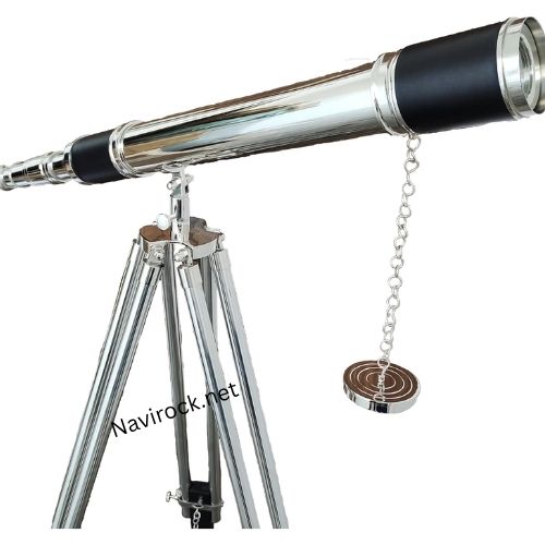 Vintage Floor Standing Telescope Retro Black Tripod Chrome Nickel Finish Decorative Single Barrel