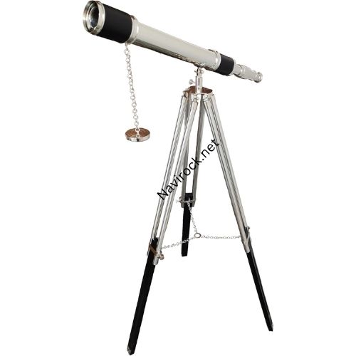 Vintage Floor Standing Telescope Retro Black Tripod Chrome Nickel Finish Decorative Single Barrel