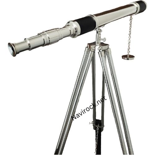 Vintage Floor Standing Telescope Retro Black Tripod Chrome Nickel Finish Decorative Single Barrel