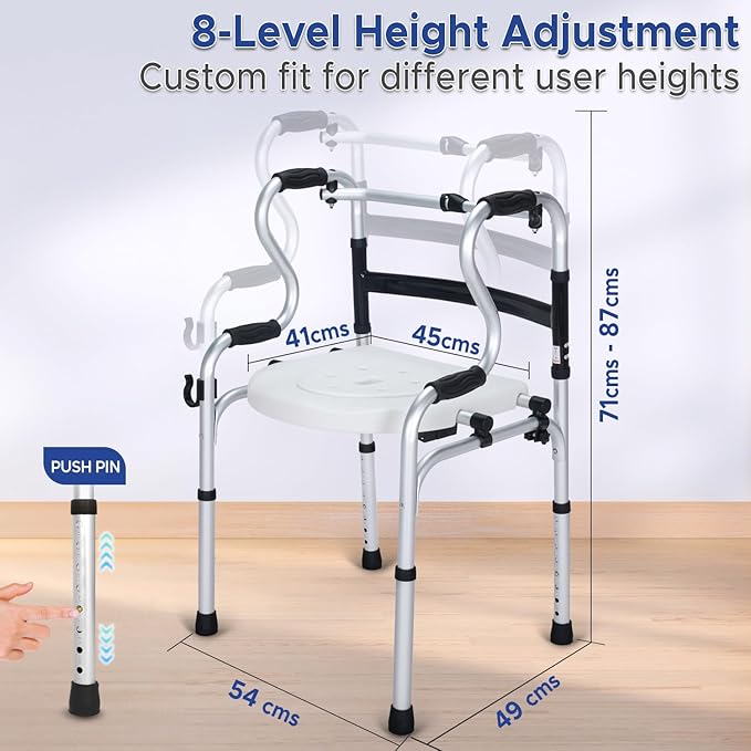 KosmoCare Premium Imported Lightweight Multipurpose Walker with Detachable Commode