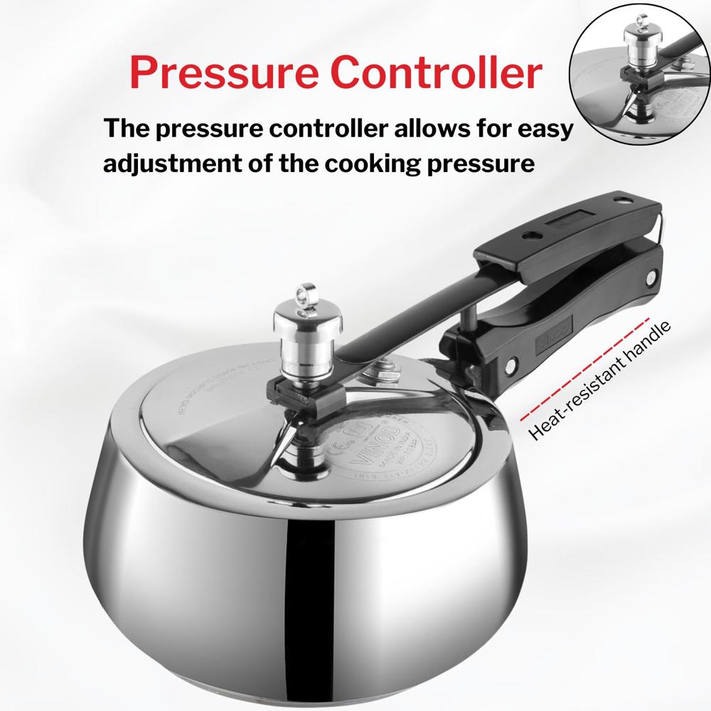Vinod Europa Stainless Steel Inner Lid Pressure Cooker - 3.5 Litre | Handi Shape | Sandwich Bottom Cooker | Induction and Gas Base | ISI and CE certified - 2 Years Warranty