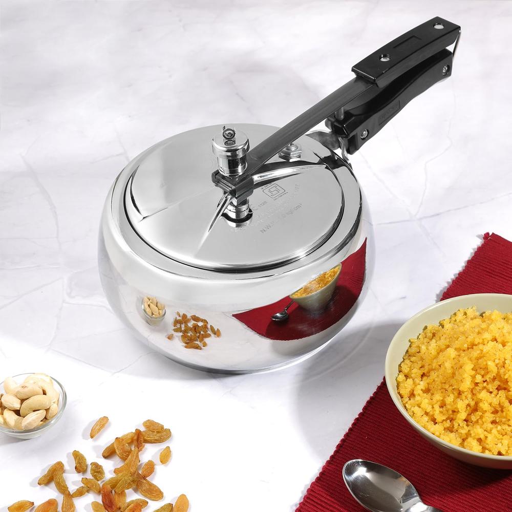 Vinod Europa Stainless Steel Inner Lid Pressure Cooker - 3.5 Litre | Handi Shape | Sandwich Bottom Cooker | Induction and Gas Base | ISI and CE certified - 2 Years Warranty