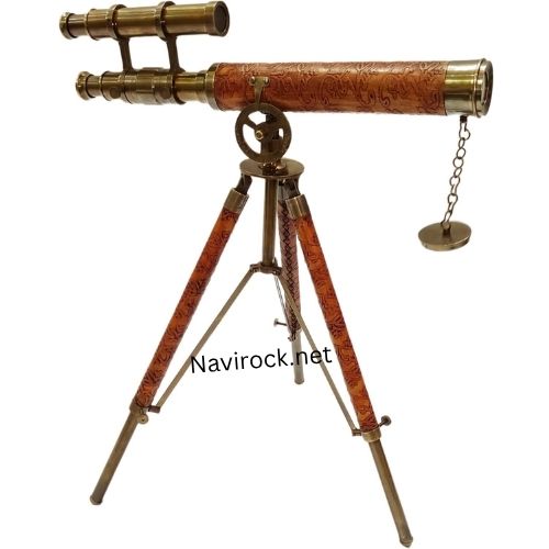  Telescope with Adjustable Tripod Stand Home Decorative Nautical Brass & Orange Leather Antique Maritime