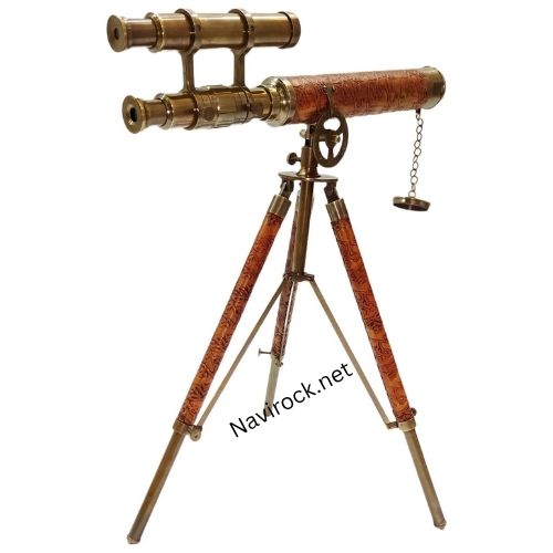  Telescope with Adjustable Tripod Stand Home Decorative Nautical Brass & Orange Leather Antique Maritime
