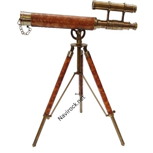  Telescope with Adjustable Tripod Stand Home Decorative Nautical Brass & Orange Leather Antique Maritime