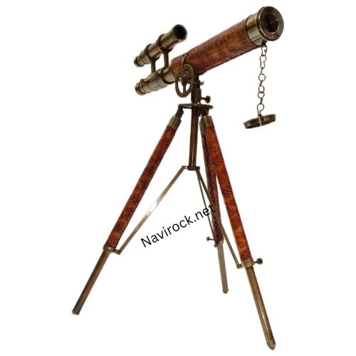  Telescope with Adjustable Tripod Stand Home Decorative Nautical Brass & Orange Leather Antique Maritime