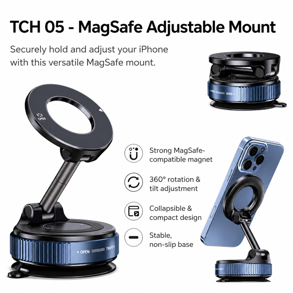 Mag Safe Adjustable Magnetic Phone Mount Vacuum Suction Car & Desk Holder