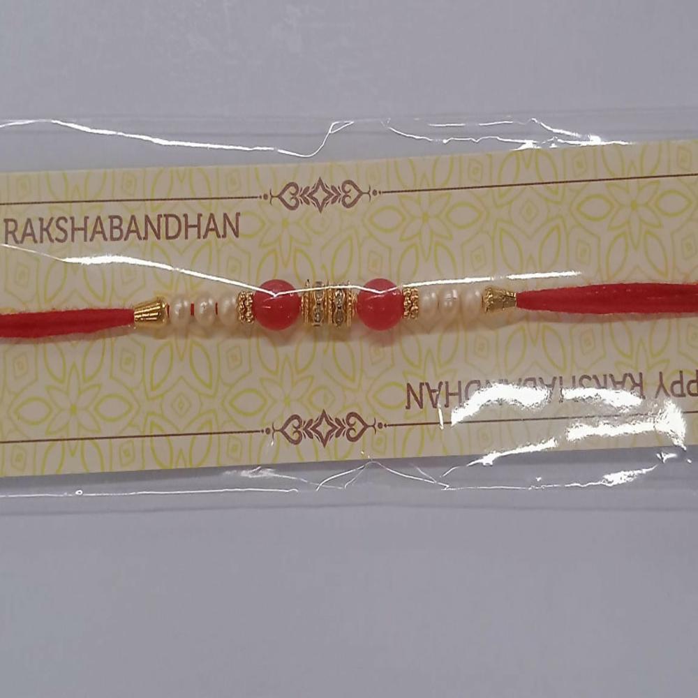 Pearl Beaded Rakhi Traditional Red & Gold Elegance
