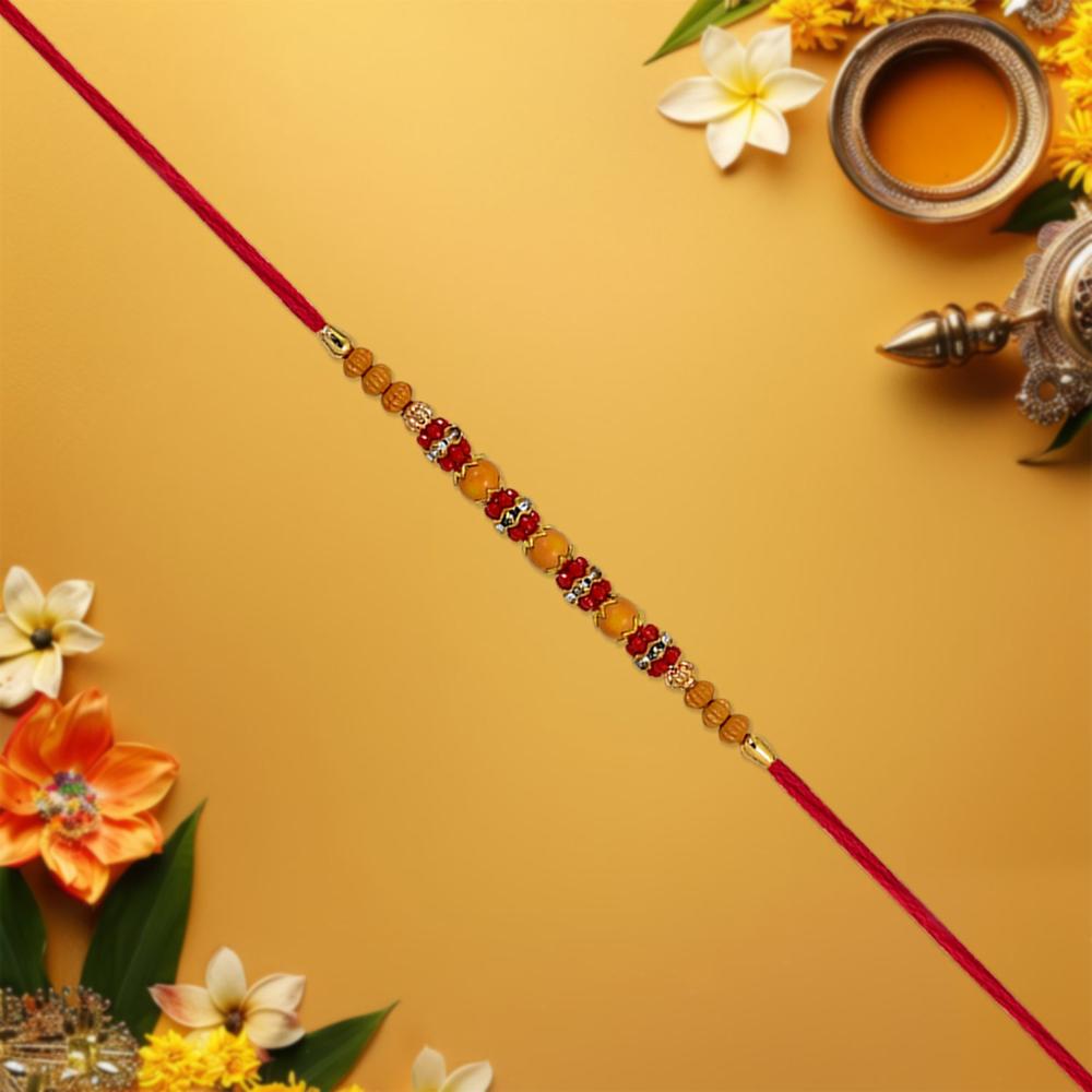 Multicolor Beaded Rakhi Festive Stone Detail & Red Thread - Color: Mix