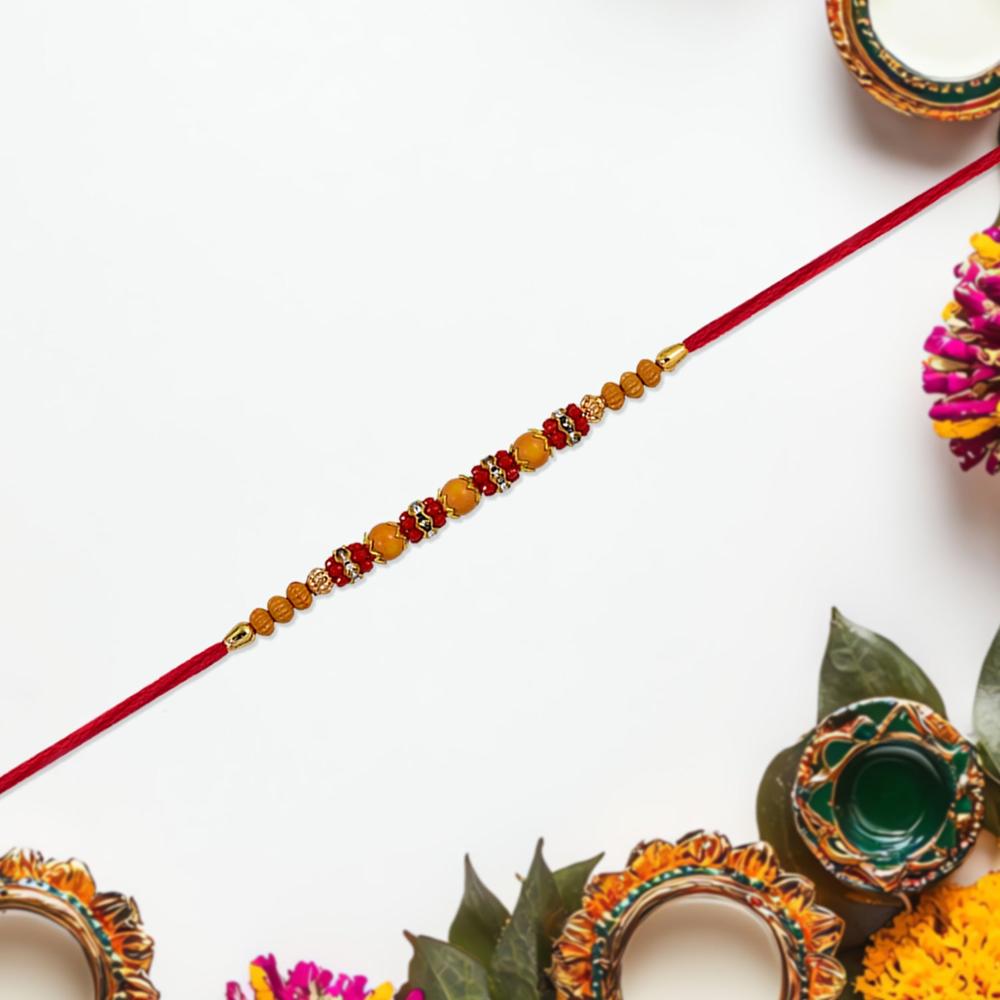 Multicolor Beaded Rakhi Festive Stone Detail & Red Thread