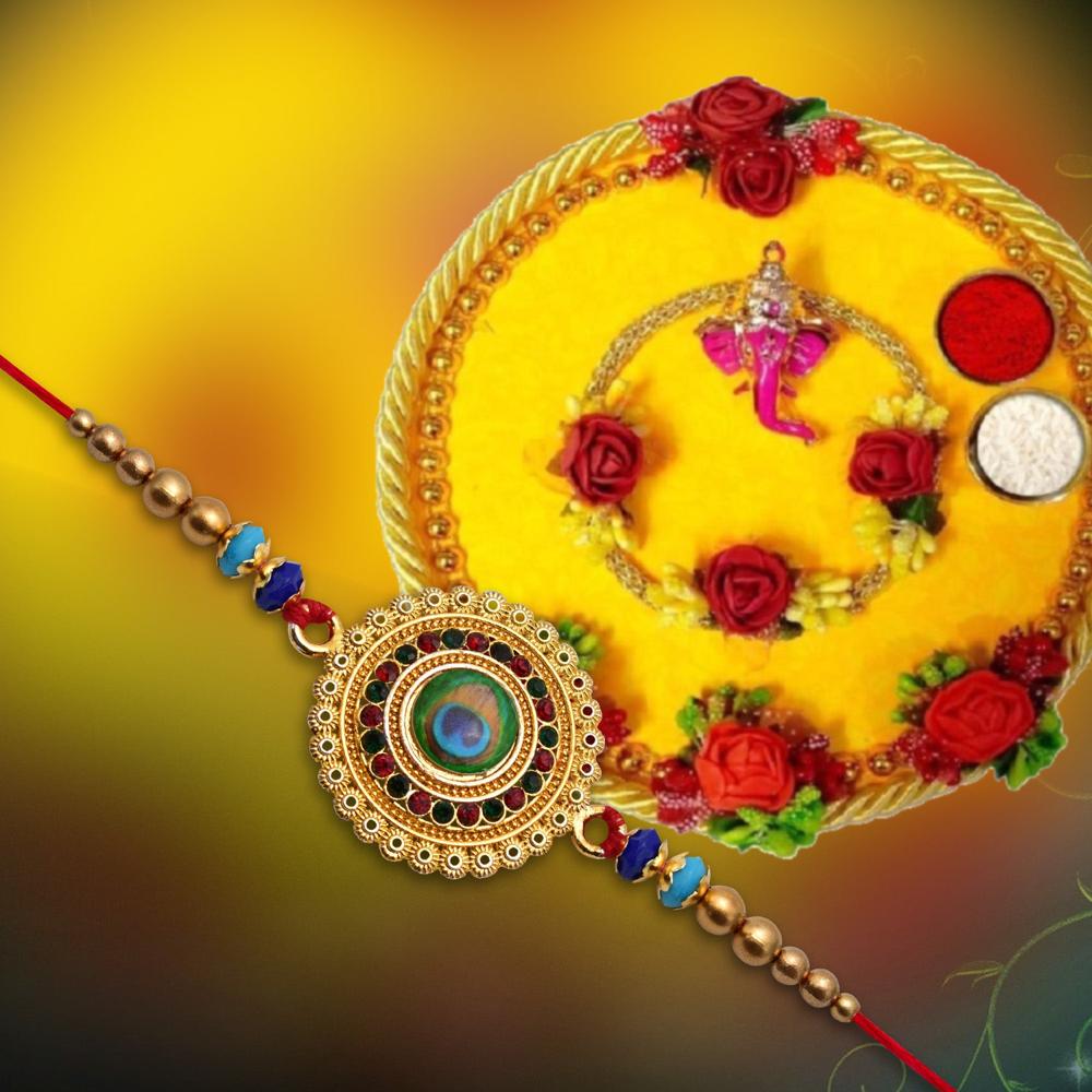 Traditional Flower Design Golden Rakhi Festive Elegance & Blessings