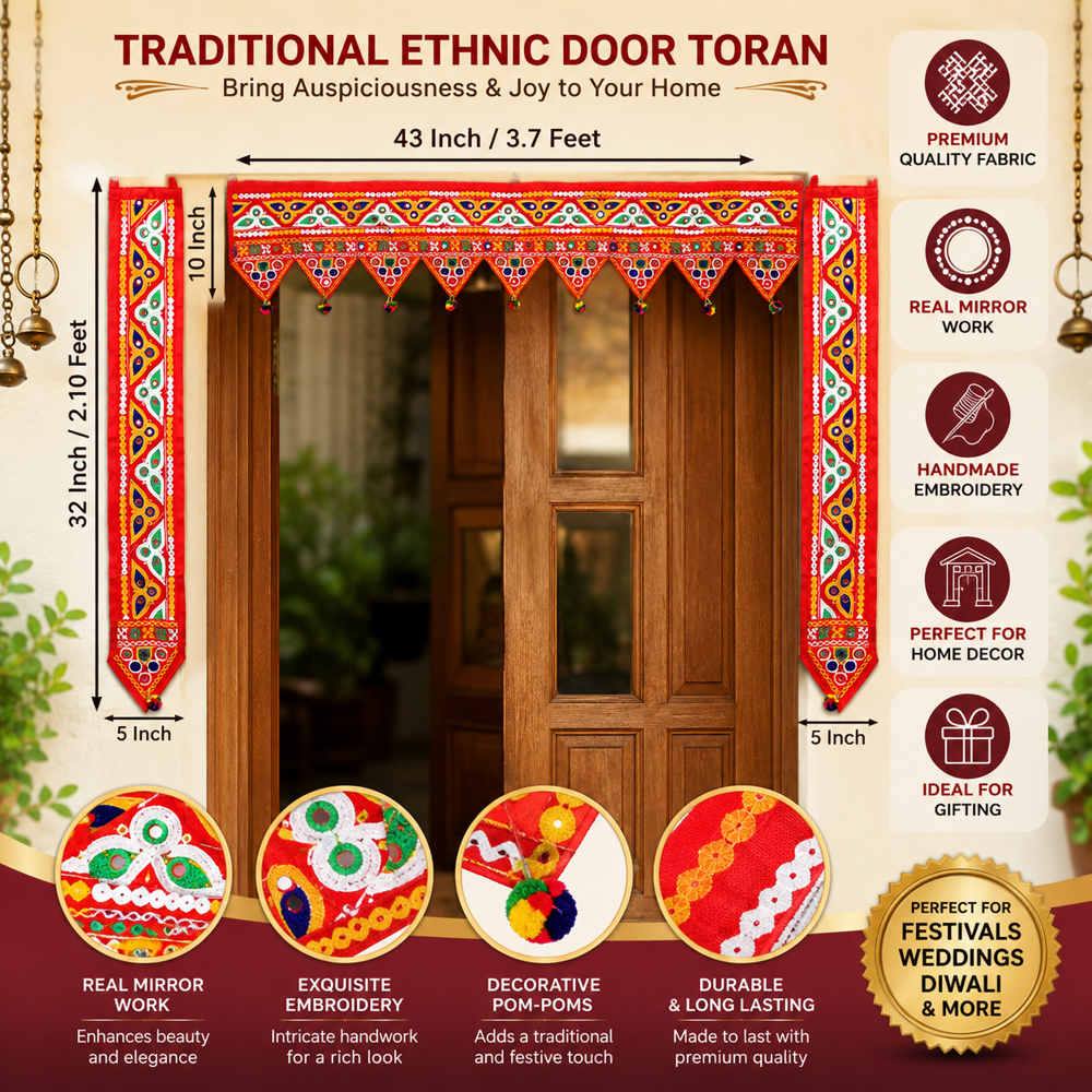 Krishna Handloom Home Entrance Toran For Mandir Decor B 22 - Color: Red