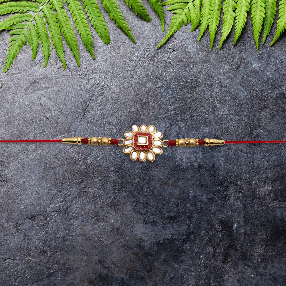 Traditional Rakhi Flower Design With Stones & Beads - Color: Mix