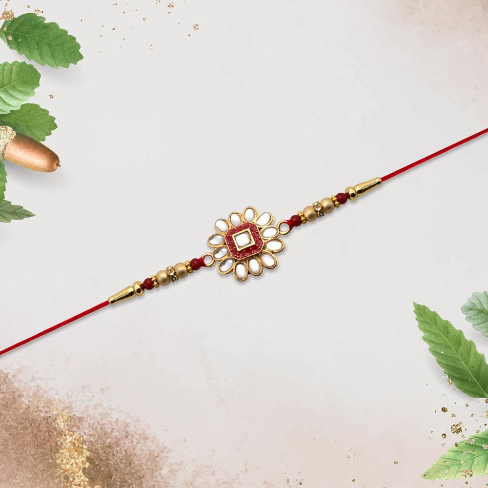 Traditional Rakhi Flower Design with Stones & Beads