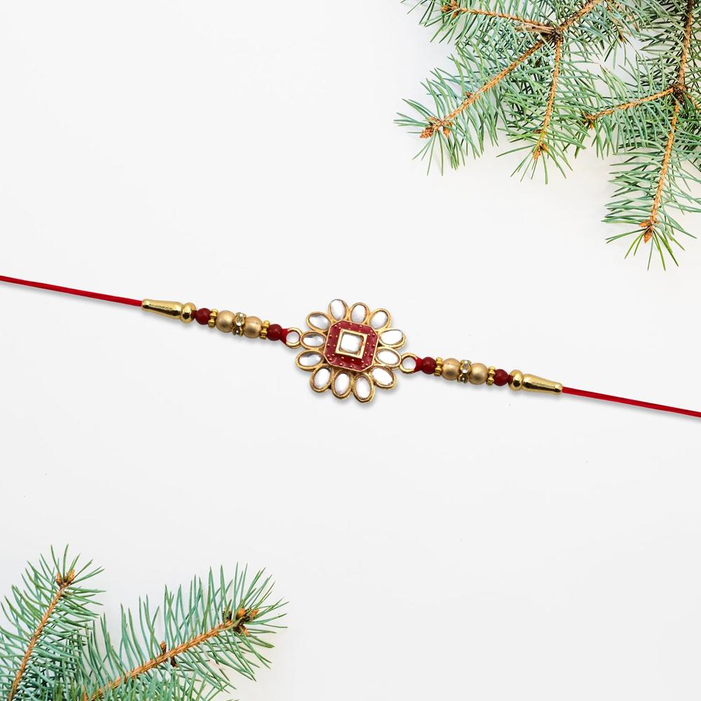 Traditional Rakhi Flower Design with Stones & Beads