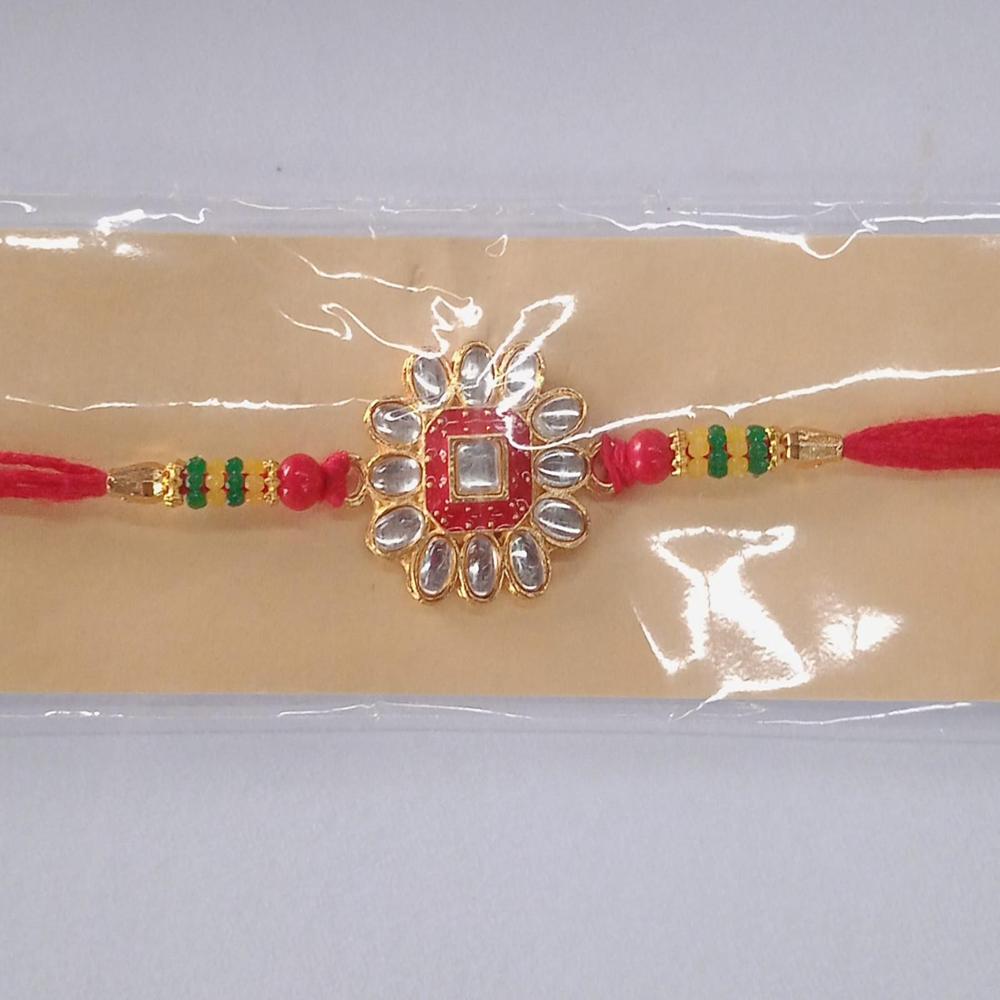 Traditional Rakhi Flower Design with Stones & Beads