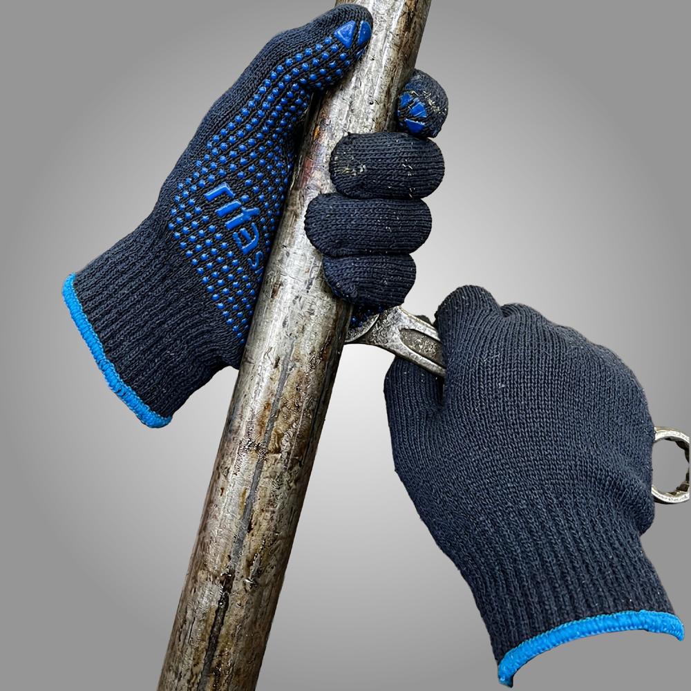 Rifa Safety BL-50-PD-1 Blue PVC Polka Dotted Knitted Gloves