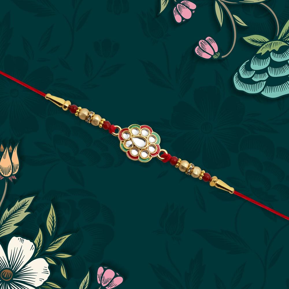 Kundan Work Floral Rakhi Elegant Traditional Raksha Bandhan Gift