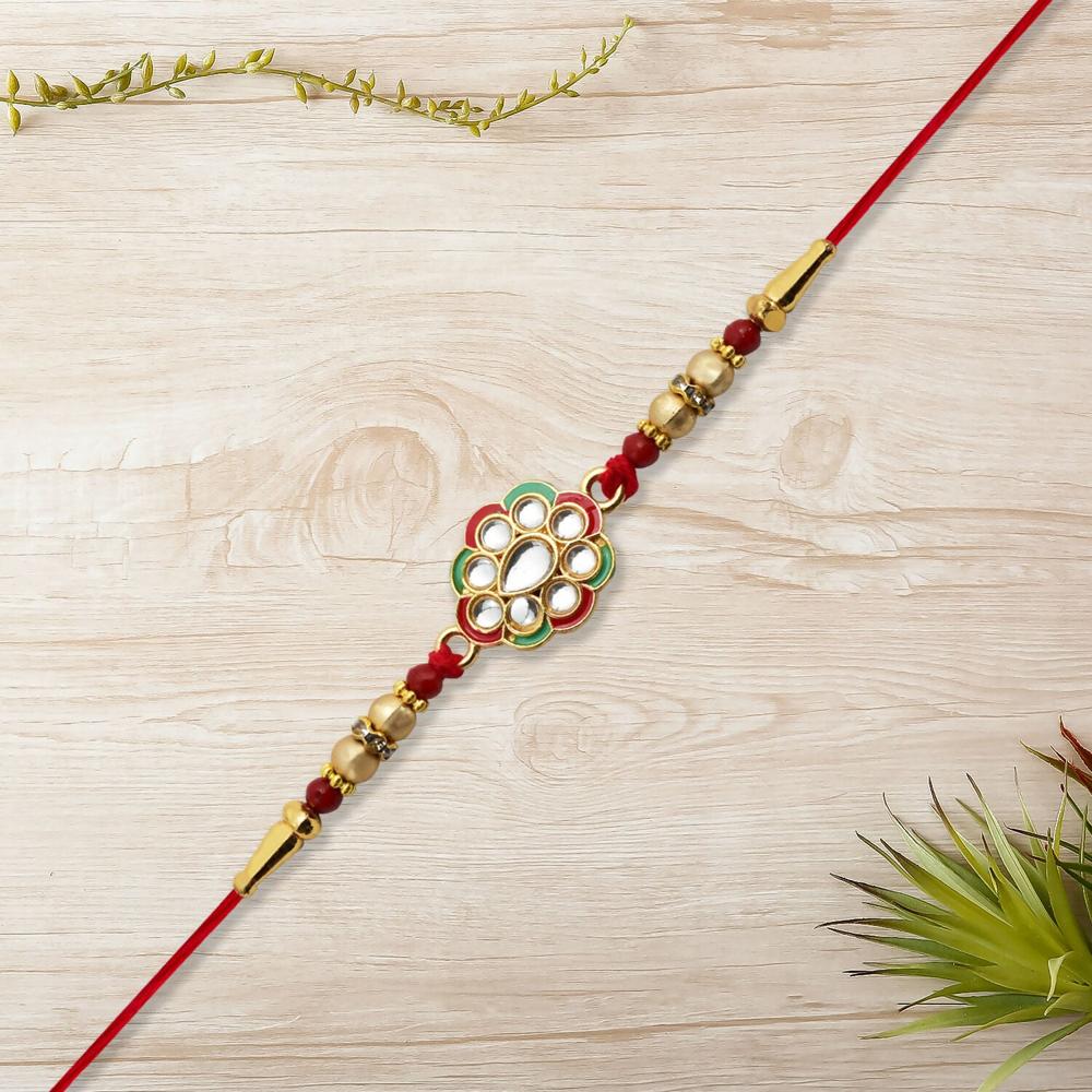 Kundan Work Floral Rakhi Elegant Traditional Raksha Bandhan Gift