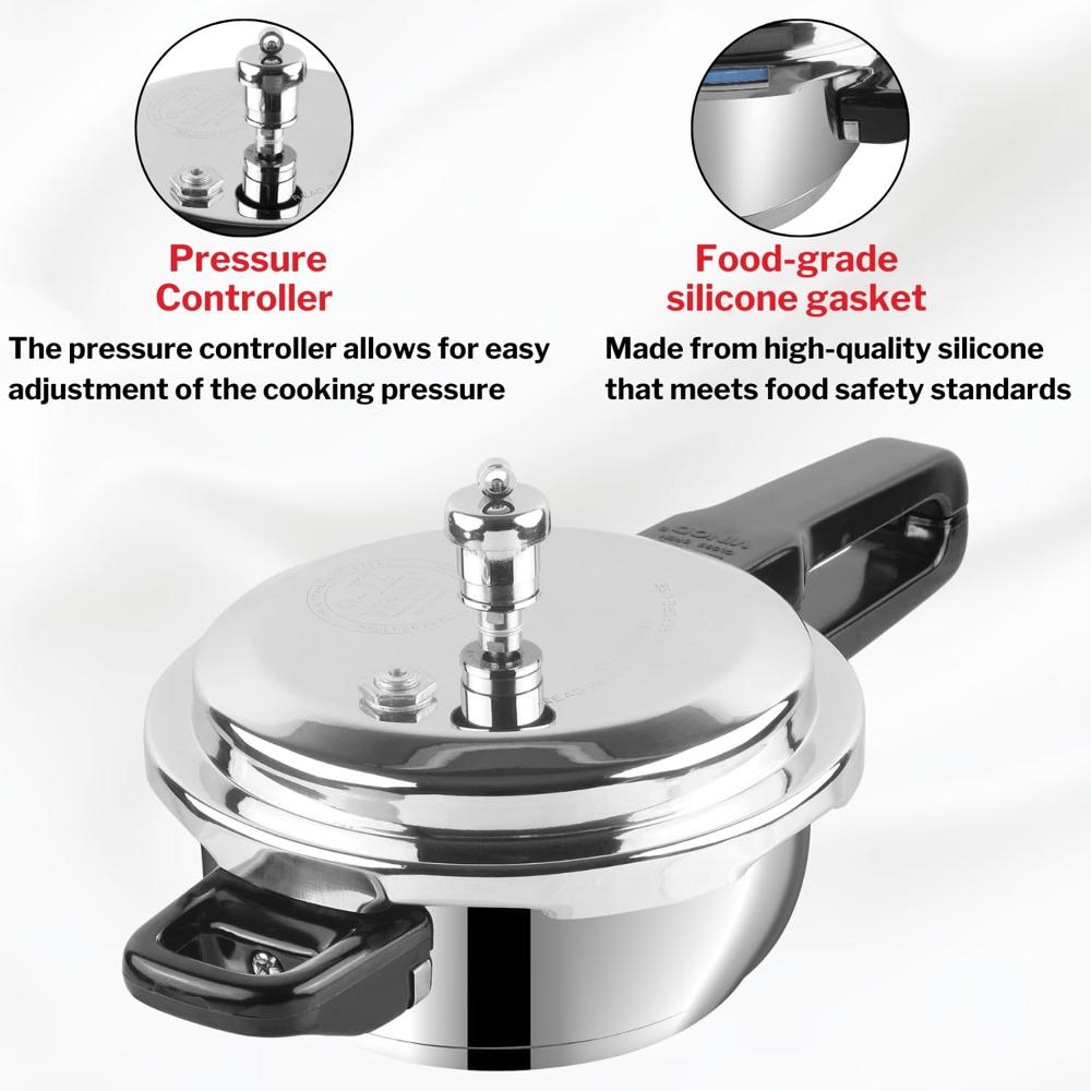 Vinod 3 Litre Stainless Steel Pressure Cooker Outer Lid | Sandwich Bottom for Even Heating | ISI & CE Certified | Ultra Hygienic & Durable | Gasket Release System | Induction & Gas Compatible