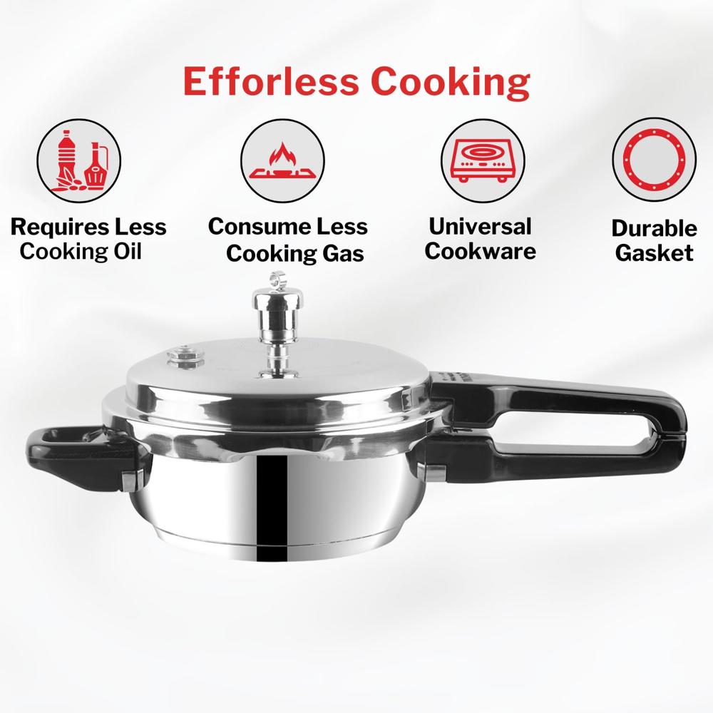 Vinod 3 Litre Stainless Steel Pressure Cooker Outer Lid | Sandwich Bottom for Even Heating | ISI & CE Certified | Ultra Hygienic & Durable | Gasket Release System | Induction & Gas Compatible