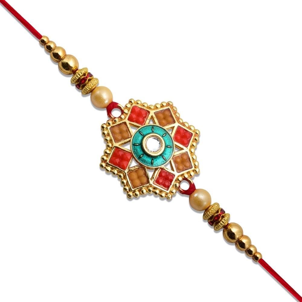 Traditional Unique Shape Rakhi Elegant Sibling Bond Thread - Color: Mix