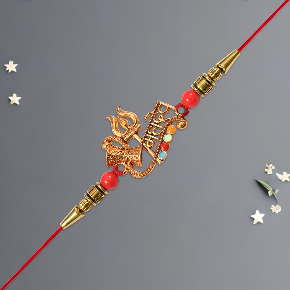 Shiv Rakhi Trishul Damru Design Elegant Sibling Bond