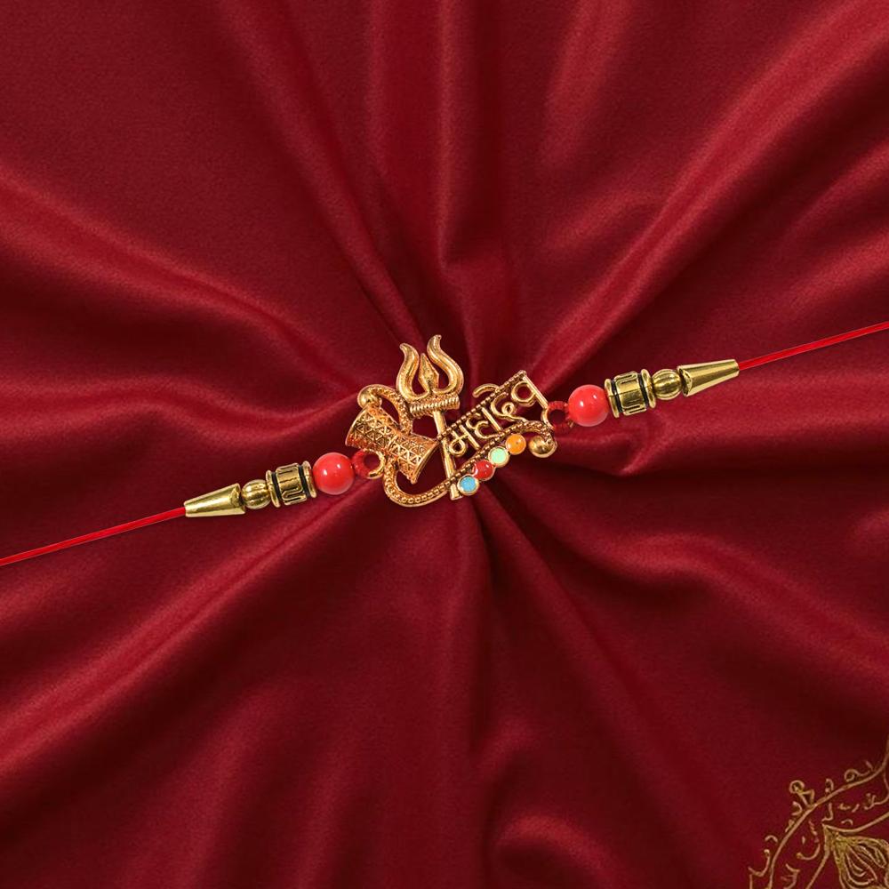 Shiv Rakhi Trishul Damru Design Elegant Sibling Bond