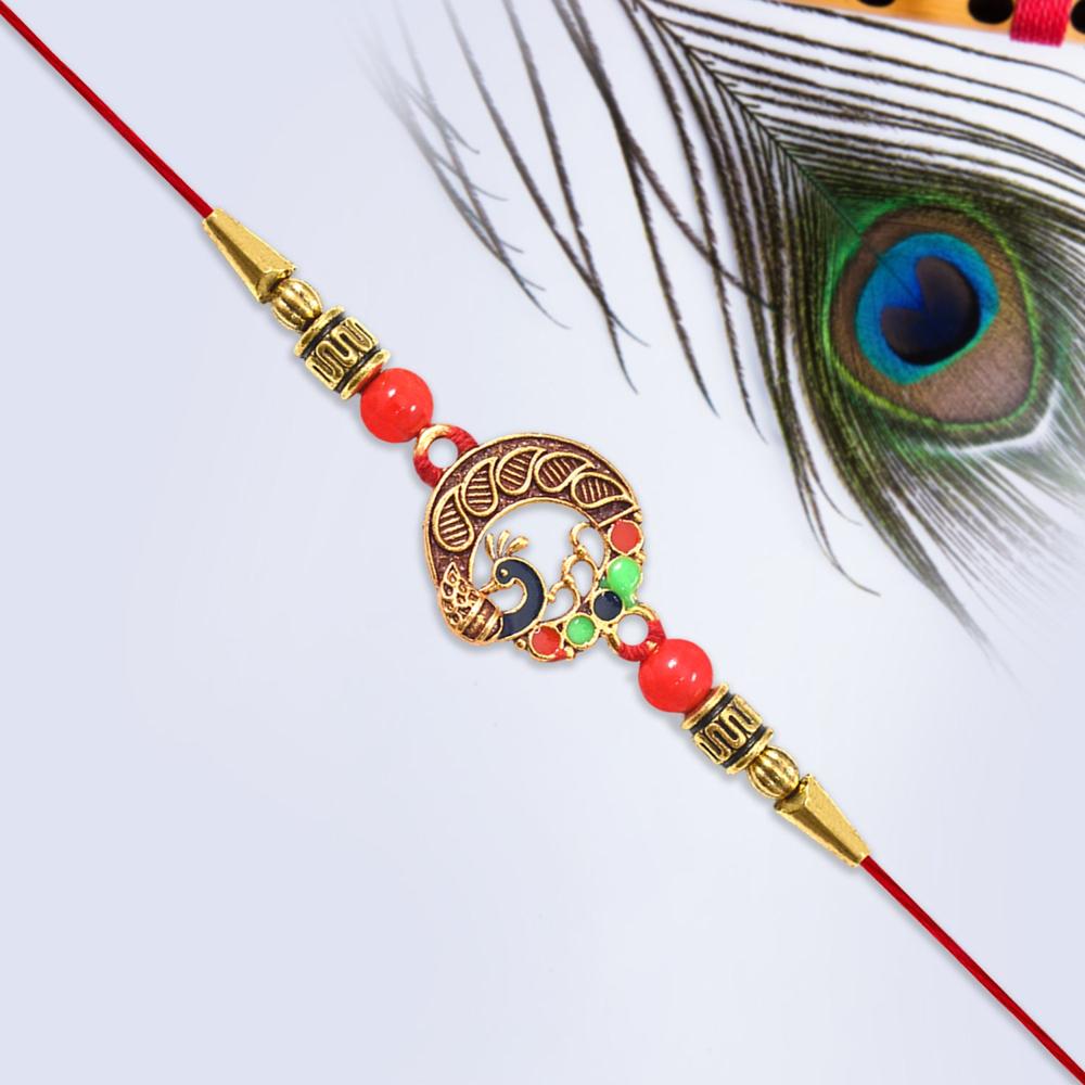 Peacock Design Rakhi Elegant Round Traditional Rakhi - Color: Mix