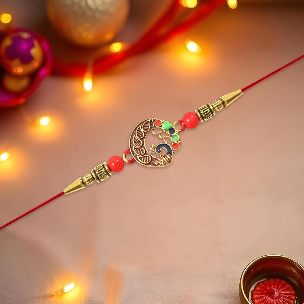 Peacock Design Rakhi Elegant Round Traditional Rakhi
