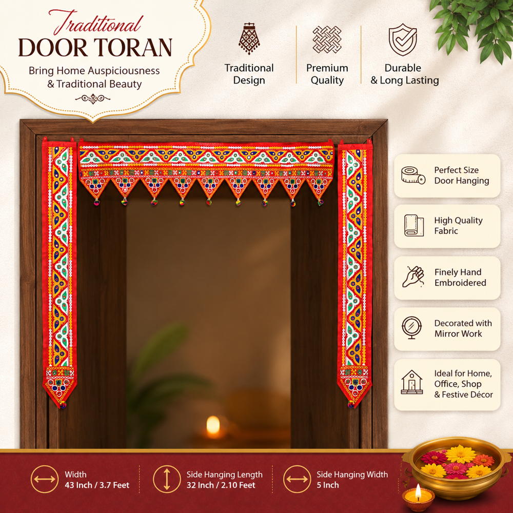 Krishna Handloom Temple Entrance Toran For Mandir Decor B 25 - Color: Red