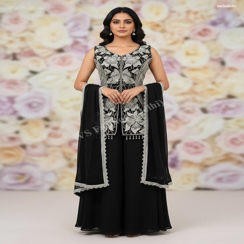 PL-20062_Embroidered Georgette Palazzo Suit