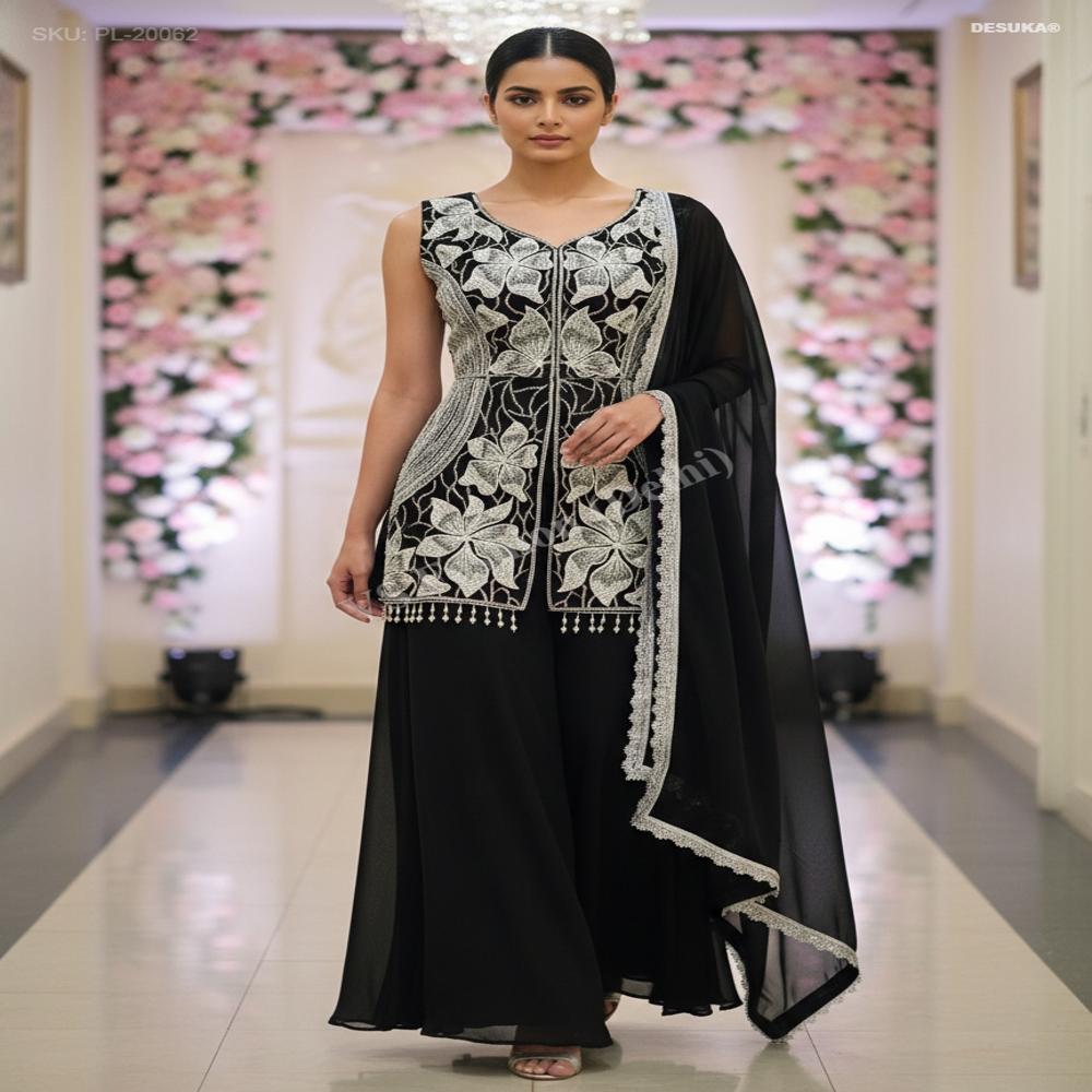 PL-20062_Embroidered Georgette Palazzo Suit