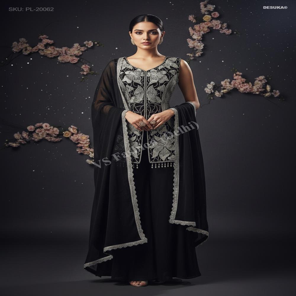 PL-20062_Embroidered Georgette Palazzo Suit