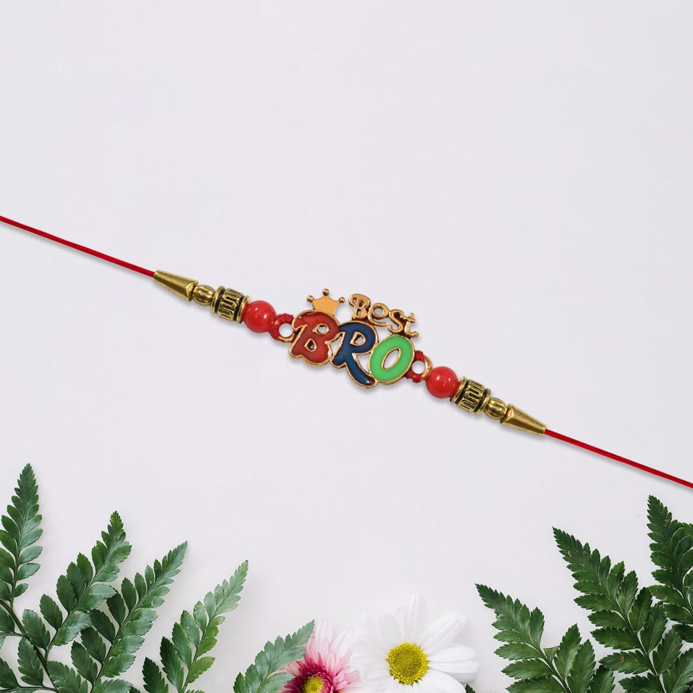 Best Bro Rakhi Crown Motif With Vibrant Colorful Beads - Color: Mix