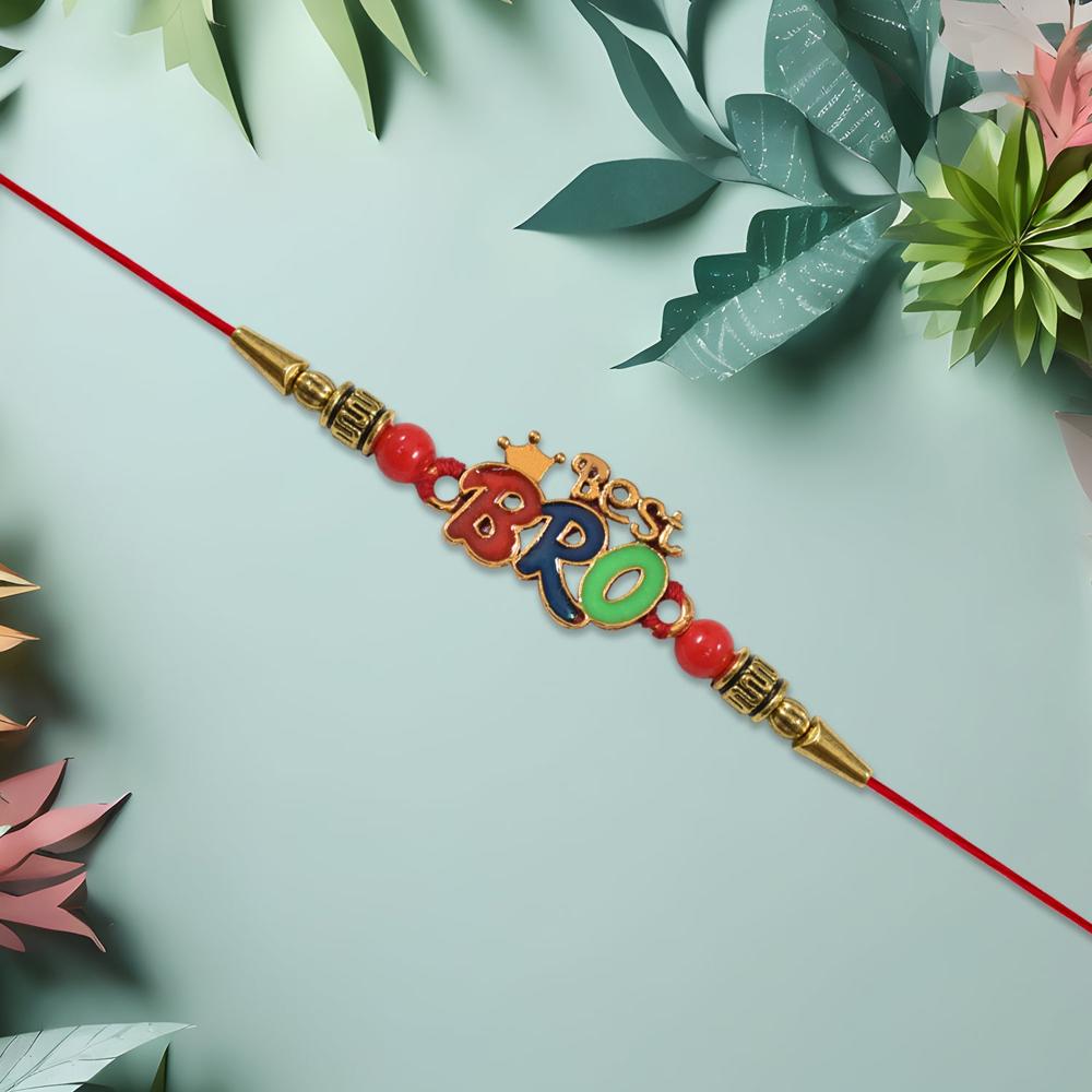 Best Bro Rakhi Crown Motif with Vibrant Colorful Beads