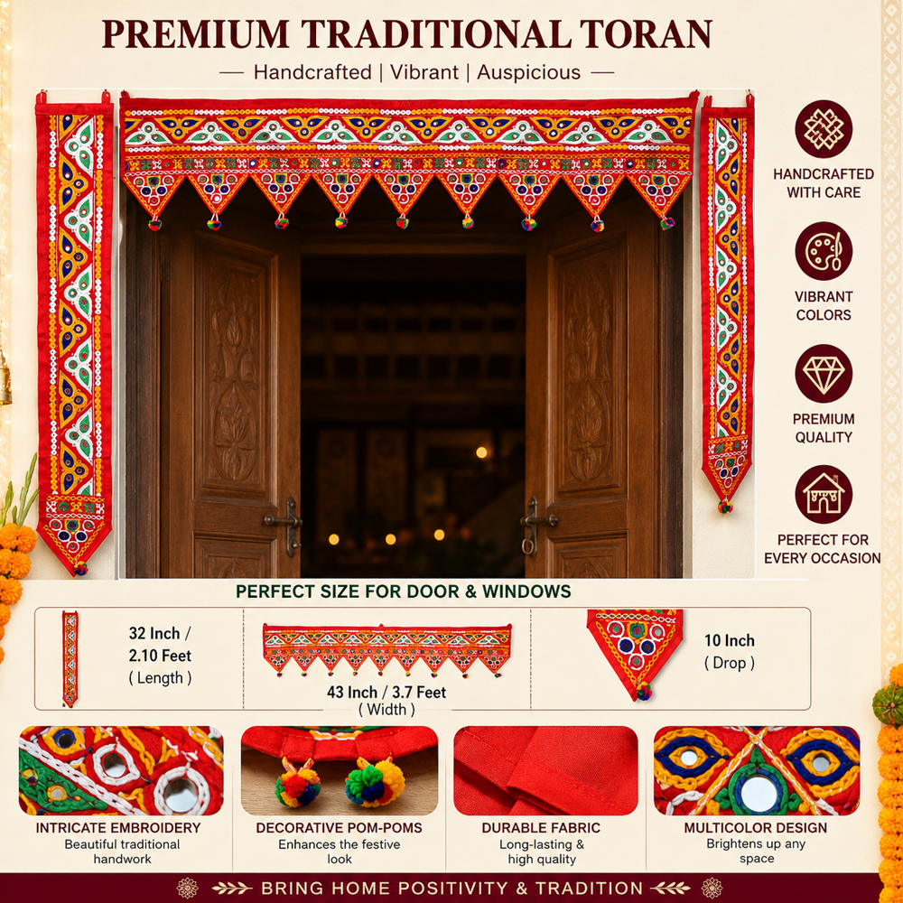 KRISHNA HANDLOOM Embroidery Toran for Mandir Decor B 26