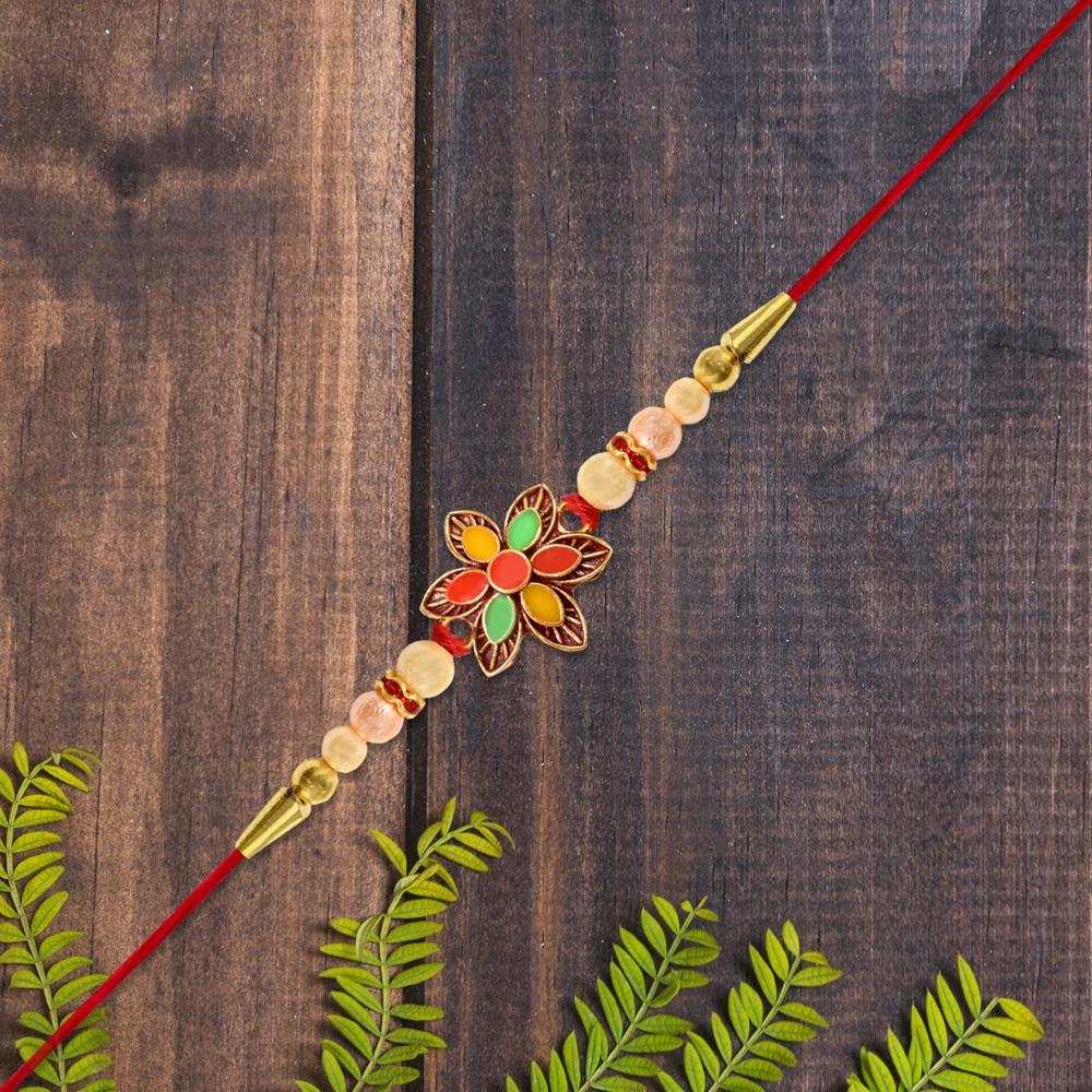Floral Bead Rakhi Vibrant Handcrafted Design For Rakshabandhan - Color: Mix