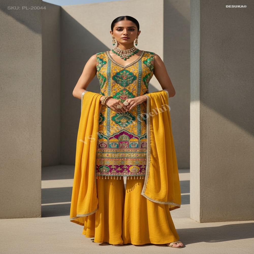 PL-20044_Palazzo Suit With Mirror Work