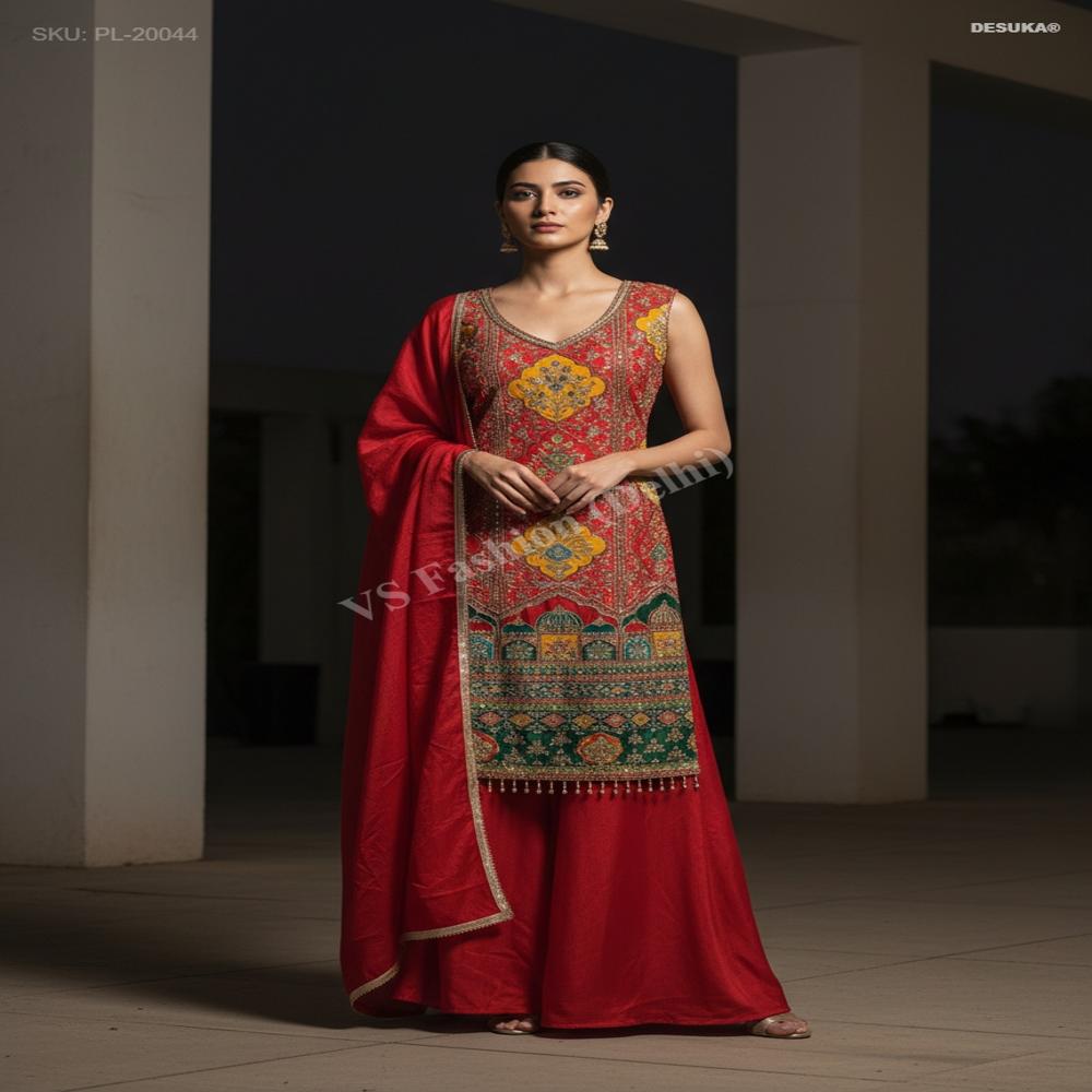 PL-20044_Palazzo Suit With Mirror Work