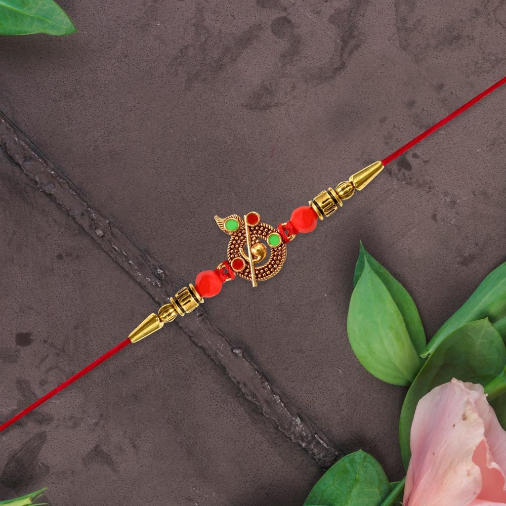 Krishna Rakhi Red Beaded Auspicious Thread For Brother - Color: Mix