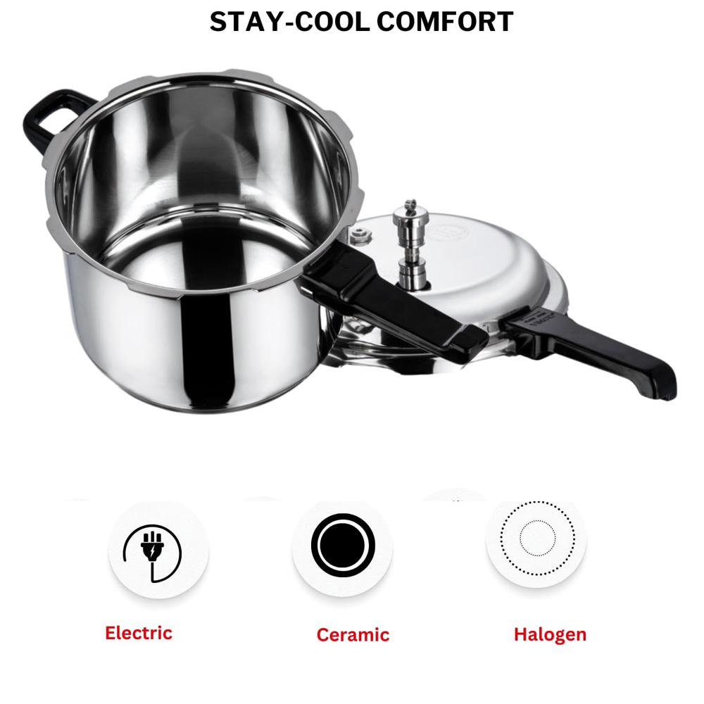Vinod 18/8 Stainless Steel Pressure Cooker Outer Lid 10 Litre | Unique Sandwich Bottom Cooker | Induction and Gas Base | ISI and CE certified | 2 Years Warranty