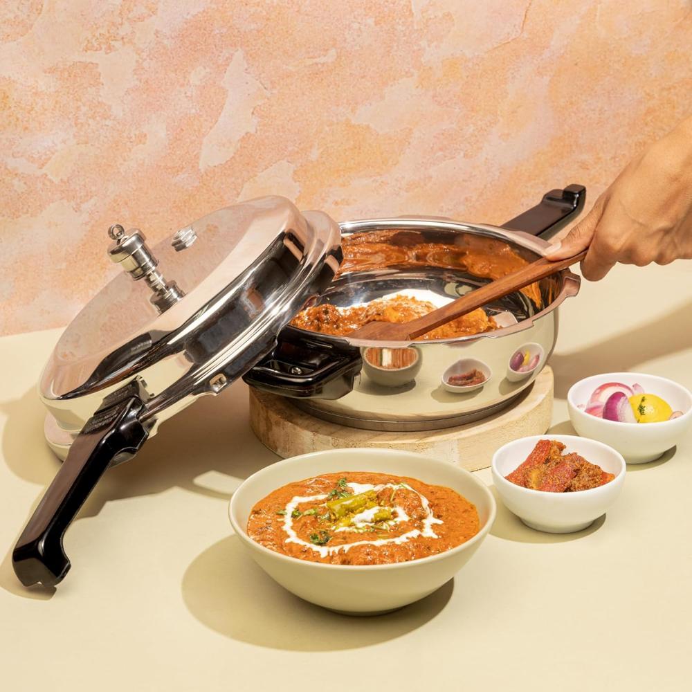 Vinod Stainless Steel Pressure Cooker 2 Litres | Also use as Deep Fry pan | Sandwich Bottom | Induction and Gas Stove Friendly | 2 Years Warranty | ISI and CE certified | Silver