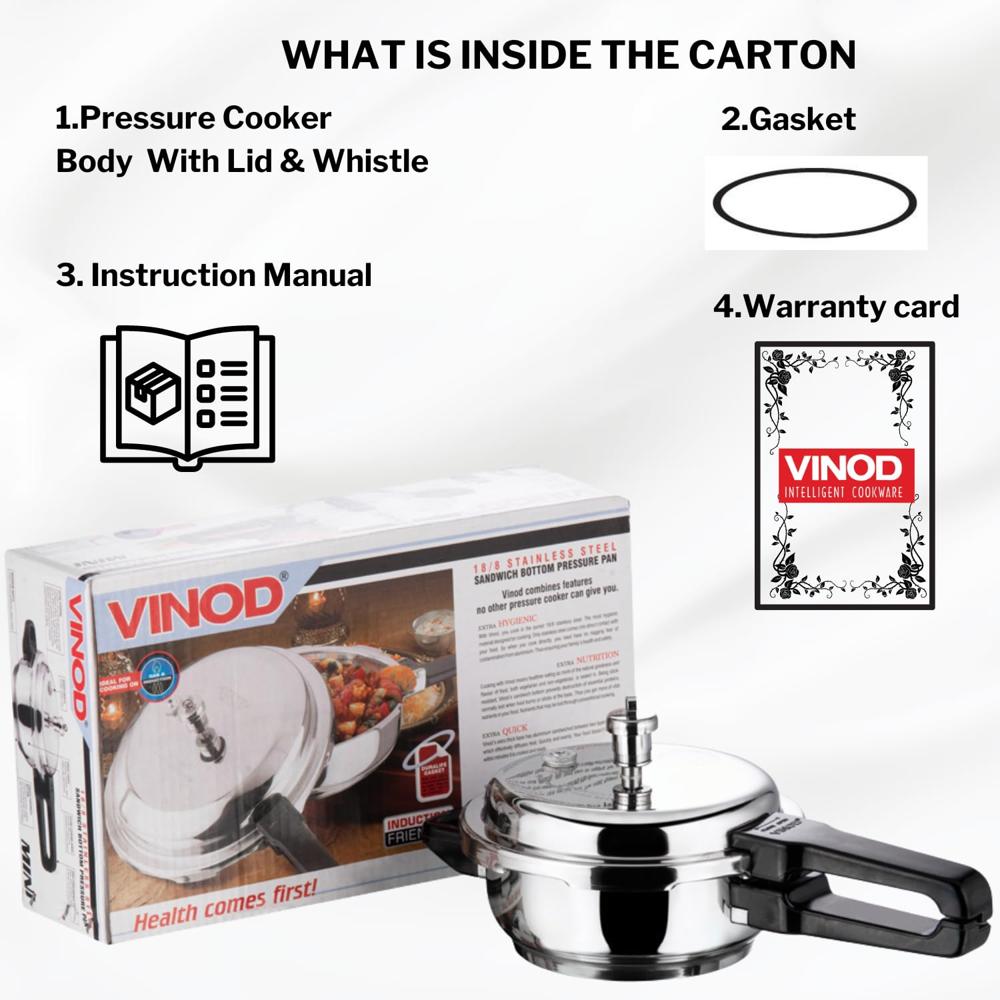 Vinod Stainless Steel Pressure Cooker, 3.5 L | Deep Fry Pan & Multi-Purpose Cooker | Sandwich Bottom for Even Heating | ISI & CE Certified | Durable Build | Induction & Gas Stove Base | 2 Yr Warranty