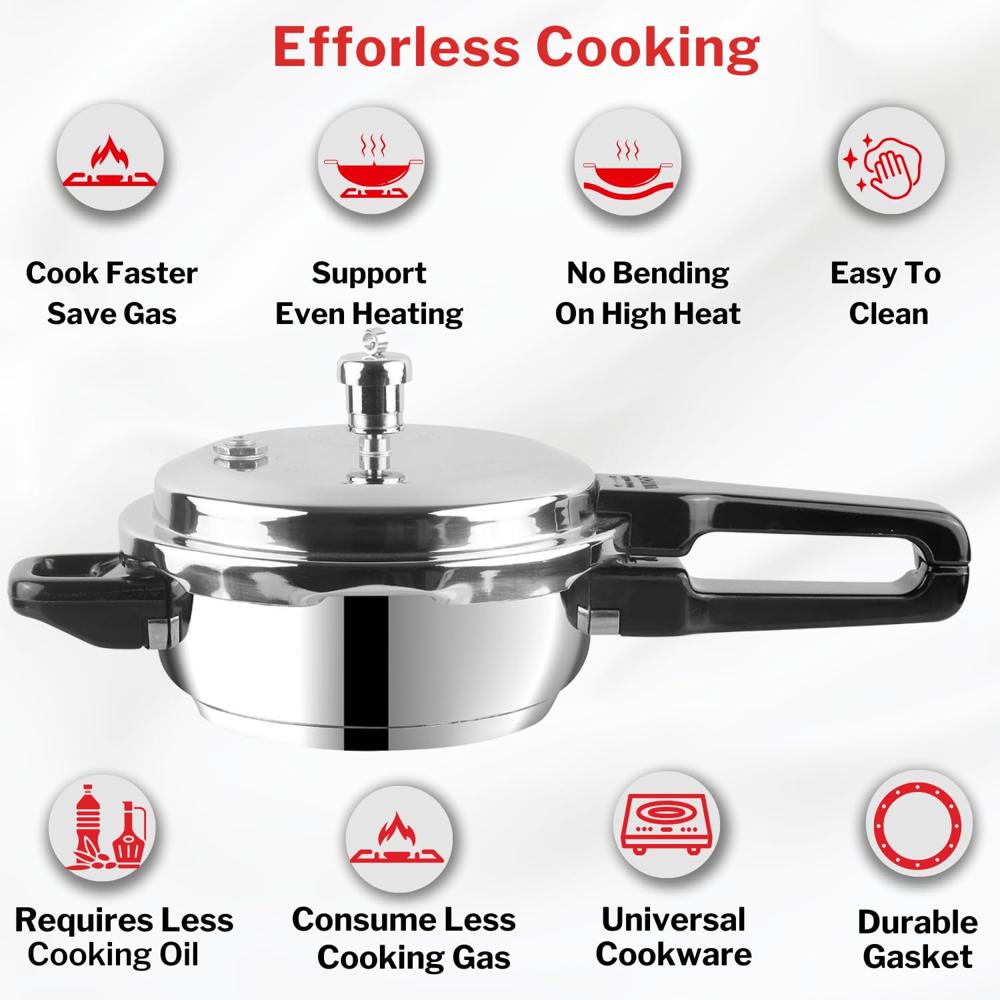 Vinod Stainless Steel Deep Pan Pressure Cooker 4.5 Litres | Dual Use as Fry Pan & Cooker | Sandwich Bottom | Induction & Gas Compatible | ISI & CE Certified | 2 Year Warranty | Silver Finish